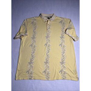 Greg Norman Polo Shirt Mens 2XL Yellow Floral Print Cotton Casual Short‎ Sleeve